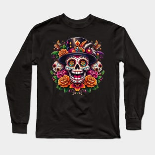 Sugar Skull Art -  Marigold Sugar Skull Long Sleeve T-Shirt